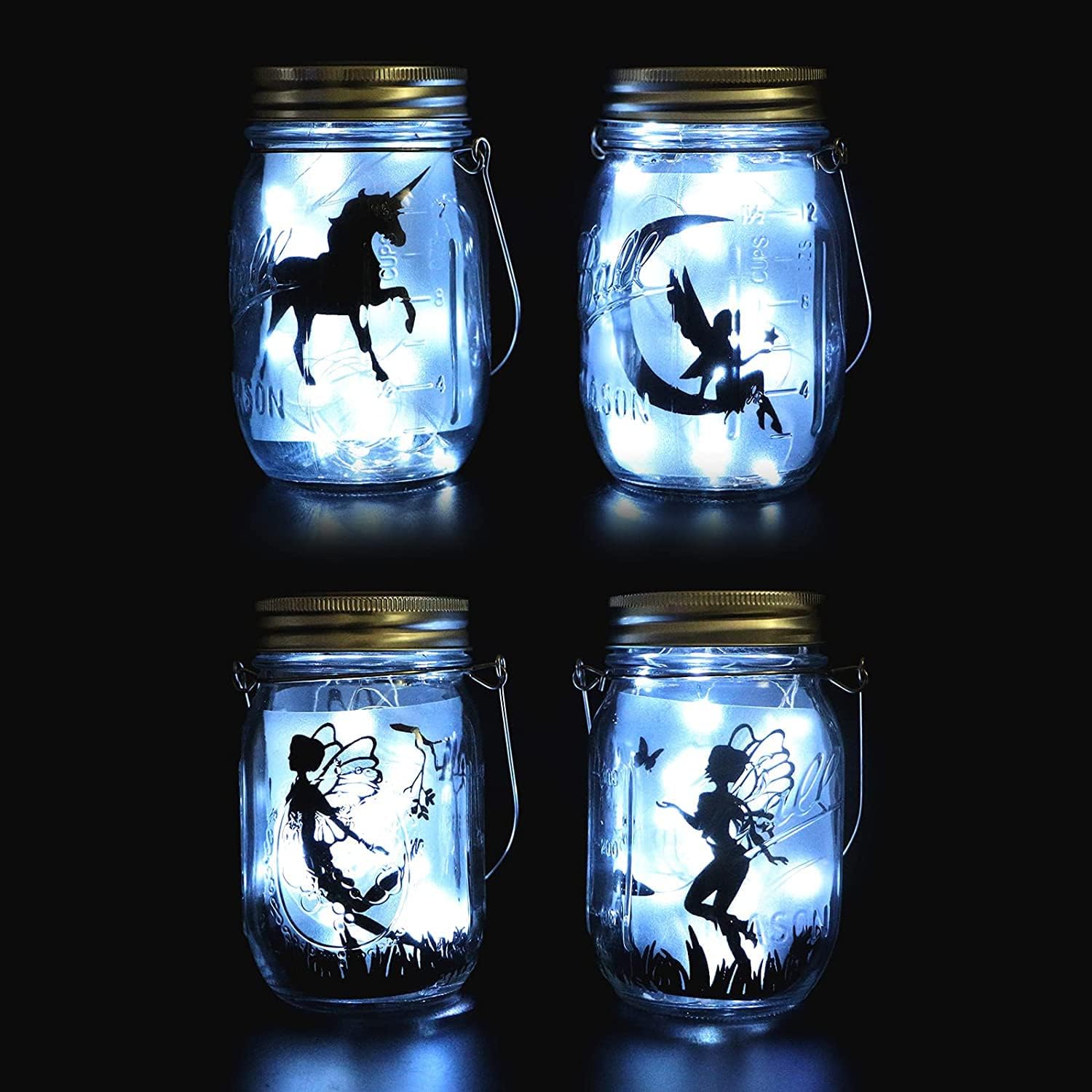 Solar Mason Jar Lights Lids, 8 Pack 30 Led Fairy Lights(Jars Not Included), Outdoor Hanging Mason Jar Solar Lights, Fairy in a Jar Solar Firefly Lights for Patio Garden Table Decor