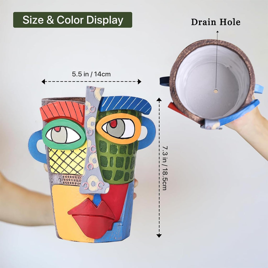 Unique Face Planters Pots Head,Abstract Rainbow Planter,Head Planter for Indoor,Resin Planters for Outdoor Plants,Modern Decor for Flowers Home Decoration for Living Room Bedroom,Patio Decor