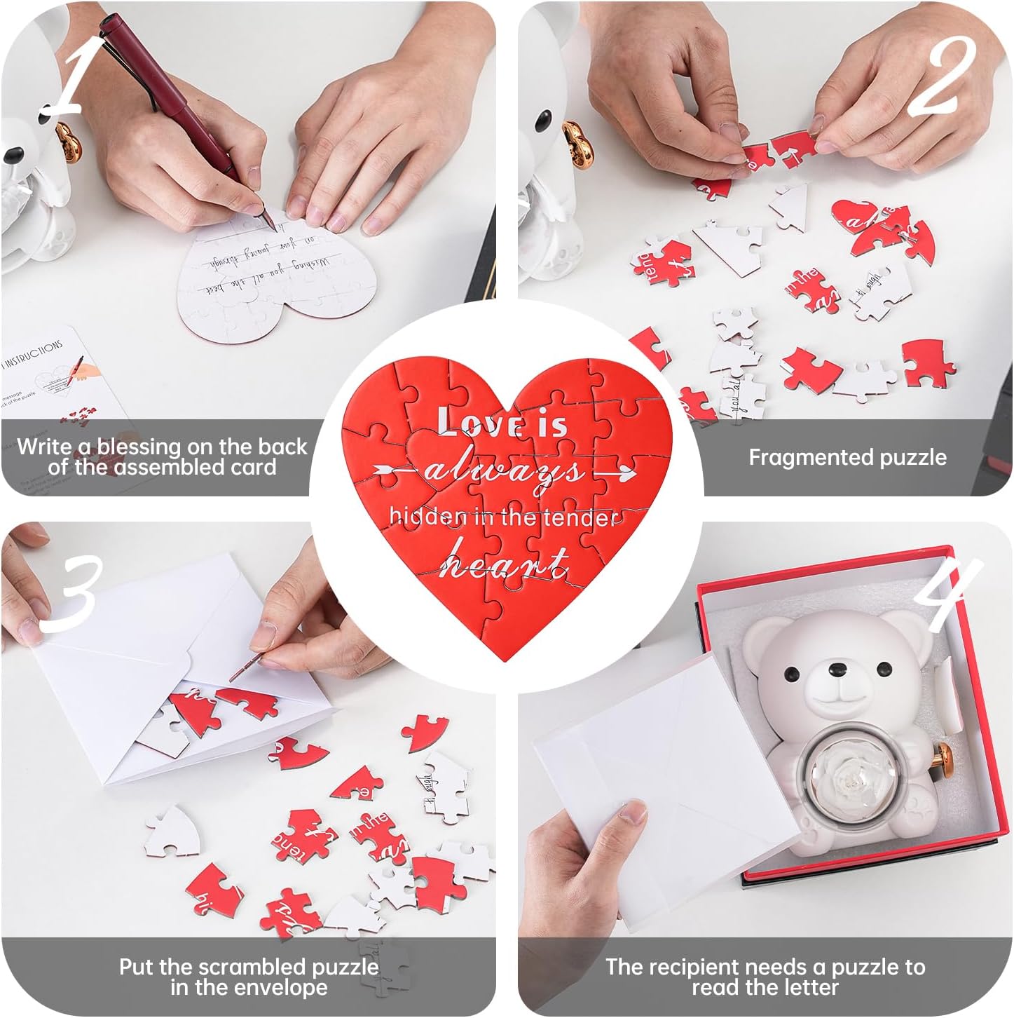 Cute Teddy Bear with Preserved Rose - A Real Rose Flower in Bear with Elegant Gift Box - Romantic Gift for Her in Mother's Day, Weddings, Anniversaries, and Bridal Showers (White)