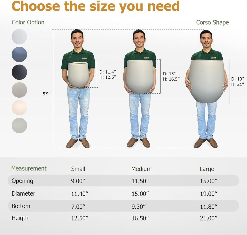 21" H x 19" D Corso Fiberstone Round Tapered Planter with Drainage Hole, Smooth Finishes, for Indoor and Outdoor Use, Included 2 Extra Coco Mats (Taupe, 15" Pot Opening)