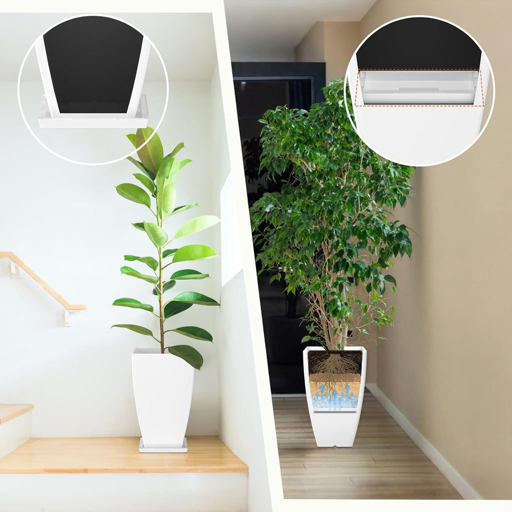 21" Tall Outdoor Planters Set of 2,Front Porch Planter Pots with Drainage Design Holes for Patio, Porch, Garden, Indoor,White