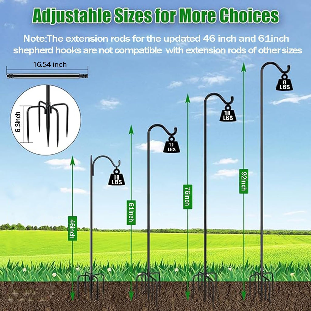 CMASTER Shepherd Hook for Outdoor, 1 Pack 61 Inch Bird Feeder Pole with 5 Prong Base Heavy Duty Adjustable Garden Hook for Hanging Plant, Hummingbird Feeder, Lantern(61 Inch)