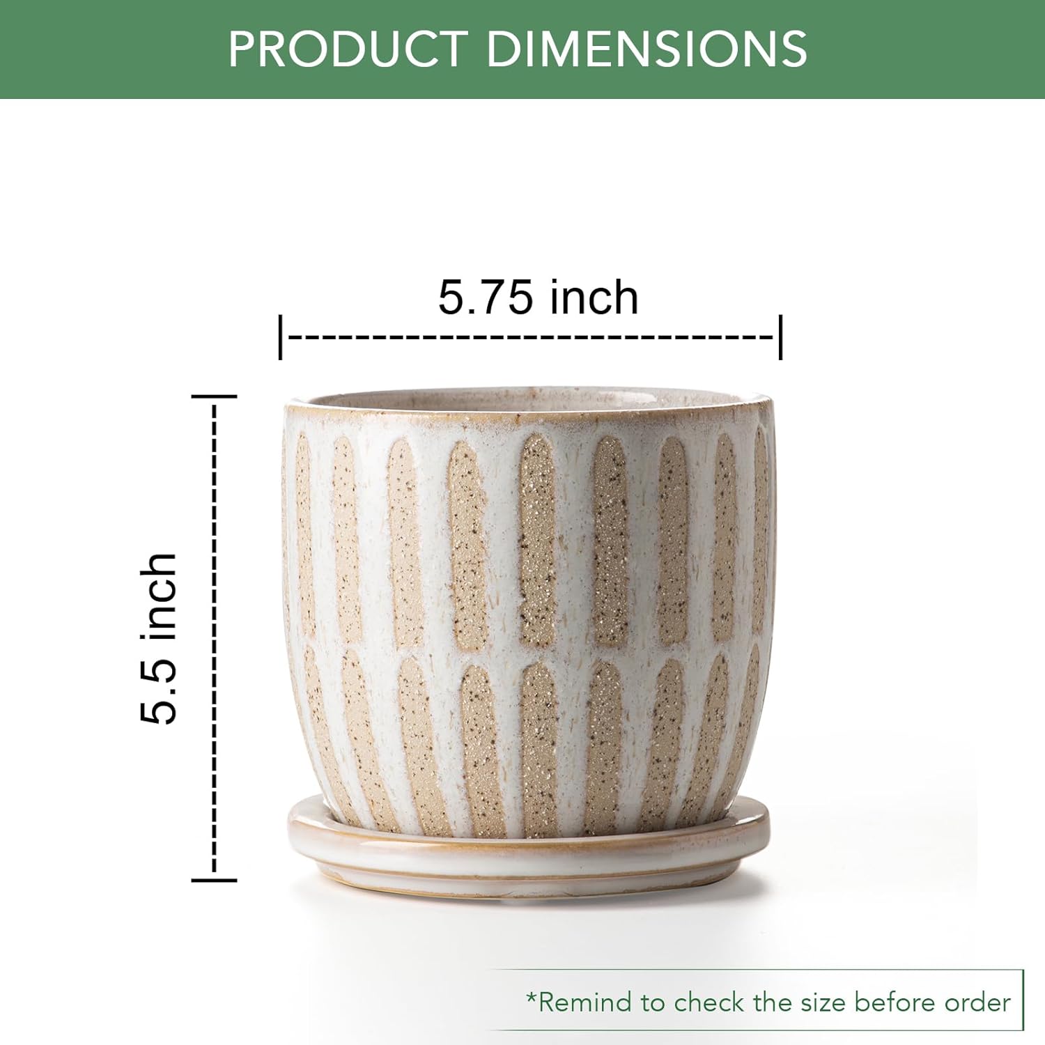 Ceramic Flower Pots Indoor-Outdoor: 5.75 Inch Planters with Drainage Holes & Saucer - Modern Decorative Plant Pots Ceramic for Home Gardeners (Striped)