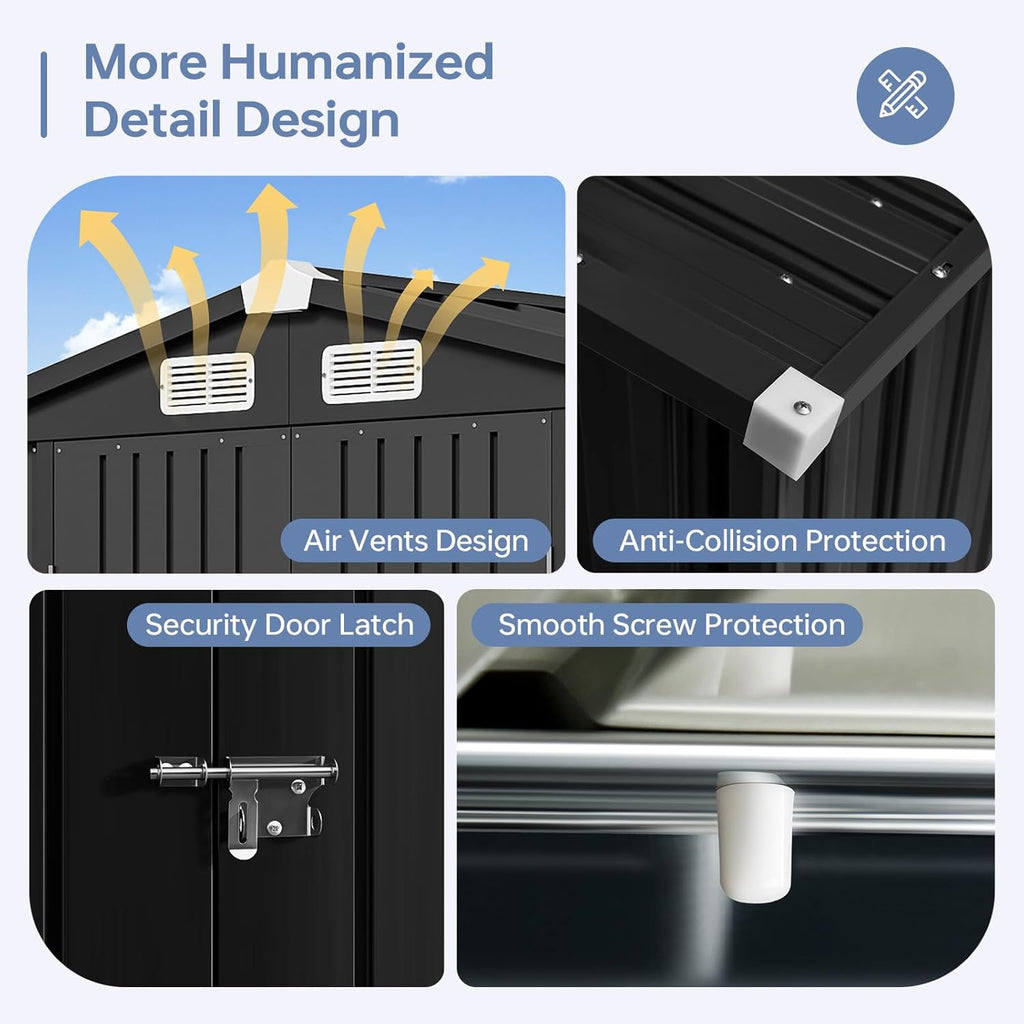 6x4 FT Outdoor Storage Shed, Metal Garden Tool Shed with Sloping Roof & Lockable Door for Patio Lawn Backyard (Black)