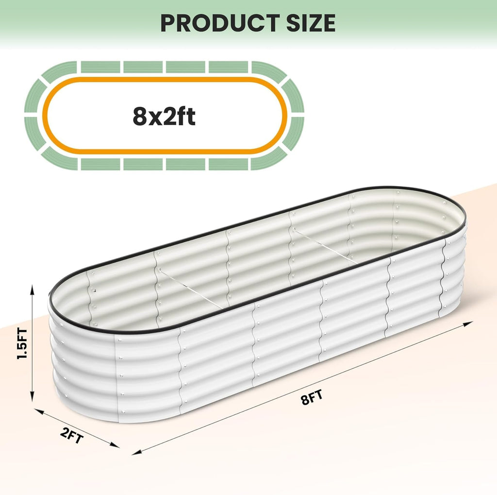 Galvanized Raised Garden Bed, 8x2x1.5Ft Metal Planter Box Outdoor, Oval Open-Ended Base Planter Raised Boxes for Vegetables Flower Herb,Beige