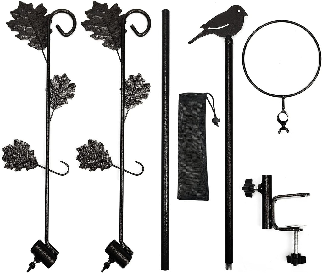 Urban Deco Deck Pole Porch Multi-Hook Bird Feeder Hooks for Deck Kit with Feeder Polyester and with 2 Adjustable Branches and Plastic Water Bowl