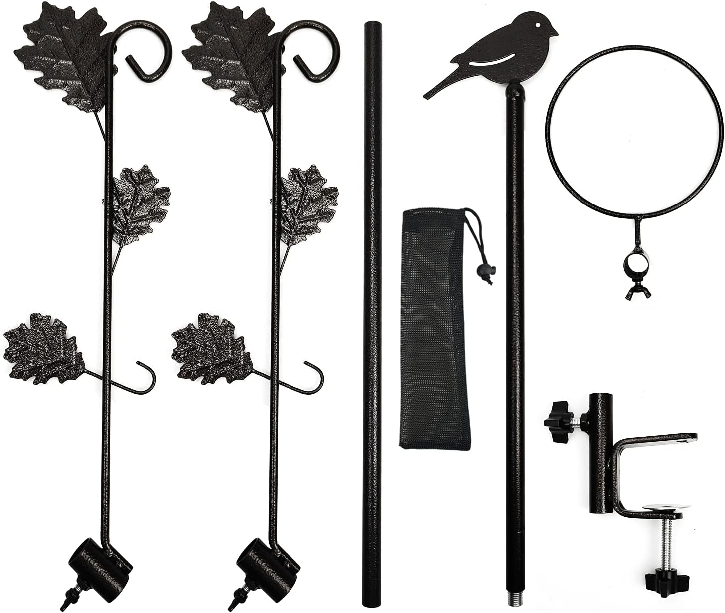Urban Deco Deck Pole Porch Multi-Hook Bird Feeder Hooks for Deck Kit with Feeder Polyester and with 2 Adjustable Branches and Plastic Water Bowl