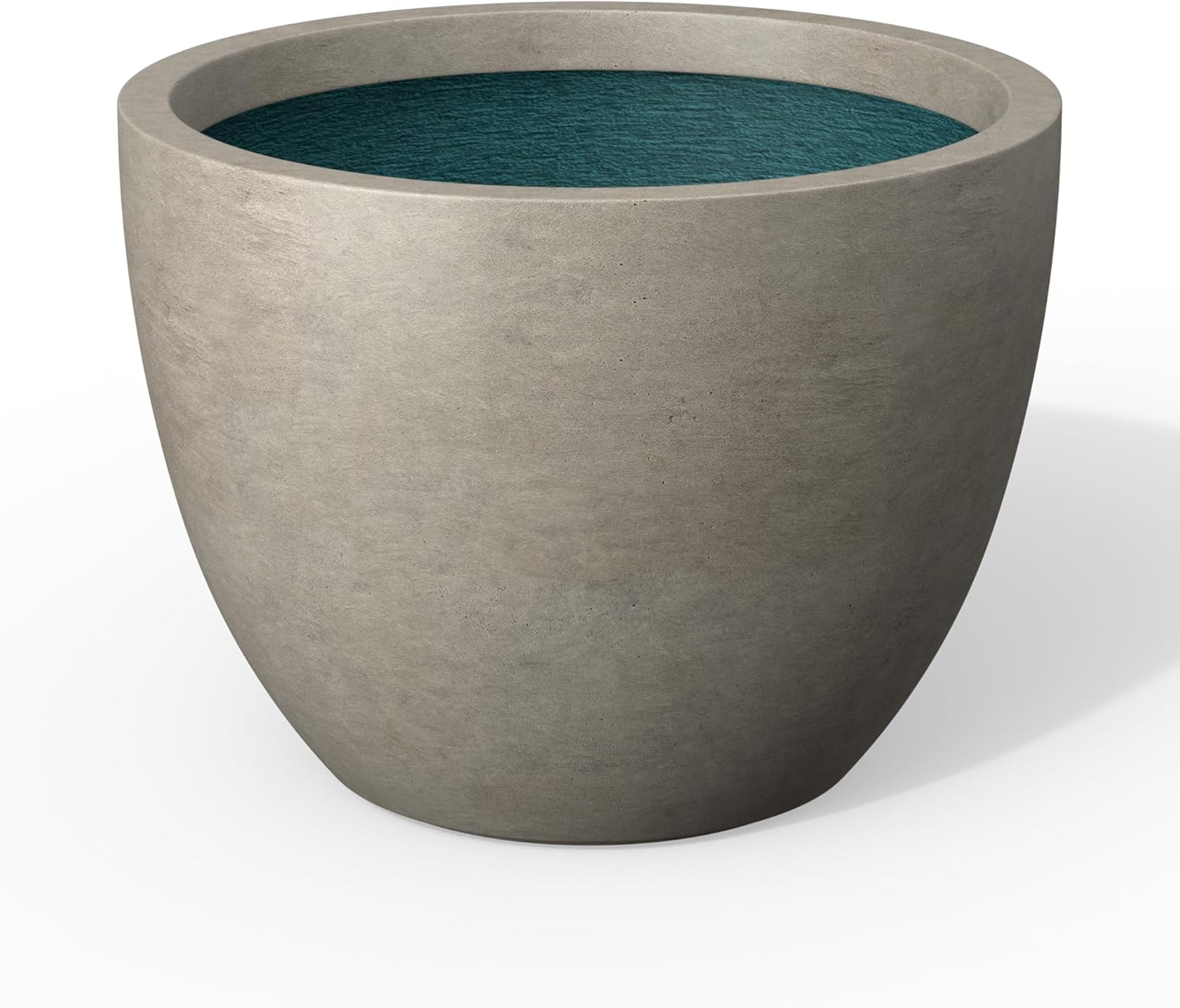 Kante 14.2 Inch Round Concrete Planter - Classic Large Plant Pot with Drainage Hole and Rubber Plug, Suitable for Gardens and Patios, Weathered Concrete Finish with Forest Green Interior