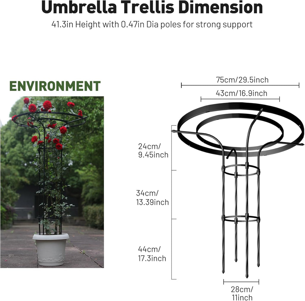 Garden Trellis for Climbing Plants Outdoor, 3.7FT Tall Metal Obelisk Trellis, 41.3" Umbrella Trellis for Potted Plants, Mushroom Top Trellises for Vines, Rose, Clematis, Pea, Bean, Tomato