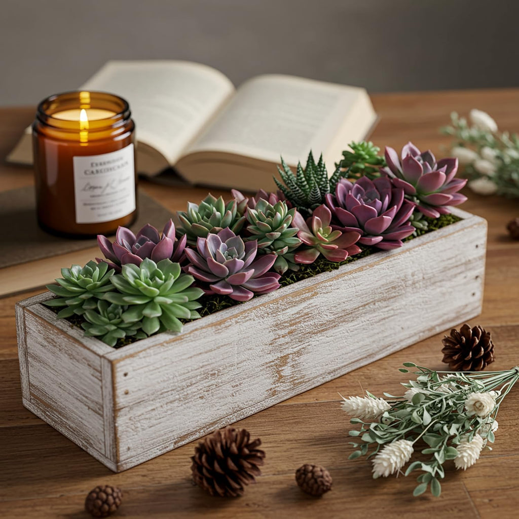 Dandat 3 Set Wood Boxes for Centerpieces 12x4 Inch Rectangle Wooden Planter Box Rustic Wooden Planters with Removable Plastic Liner Floral Foam Blocks for Home Wedding Garden Decor