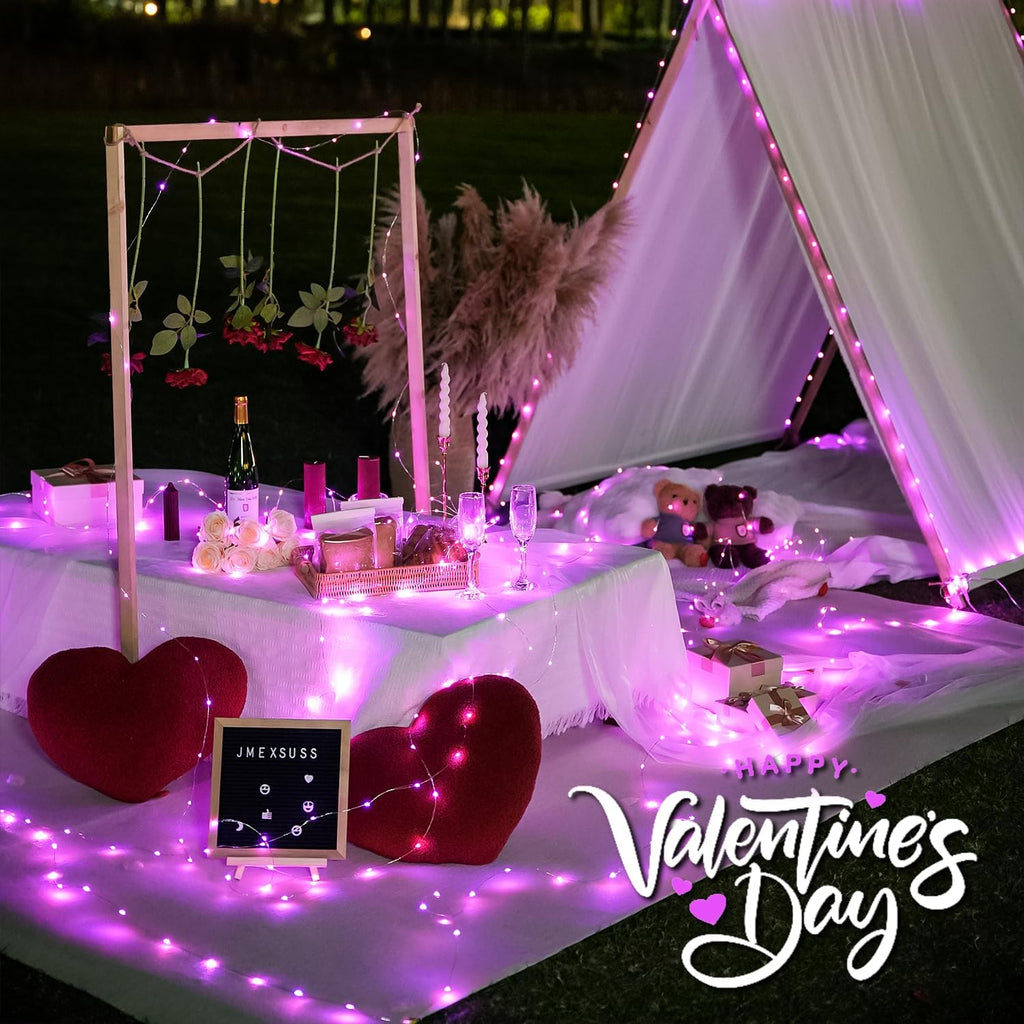 JMEXSUSS 4 Pack Pink Solar Lights, Each 33ft 100 LED Solar String Lights Outdoor Waterproof, 8 Modes Copper Wire Pink Fairy Light for Yard Patio Garden Party Wedding Decorations