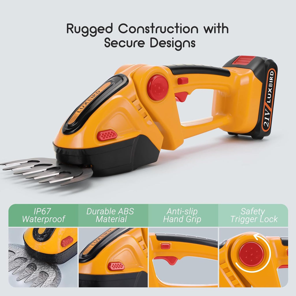 LUXBIRD 2-in-1 Mini Hedge Trimmer Cordless,Light Handheld Grass Trimmer, Electric Shrub Trimmer with 2Pcs Rechargeable Batteries (Yellow)