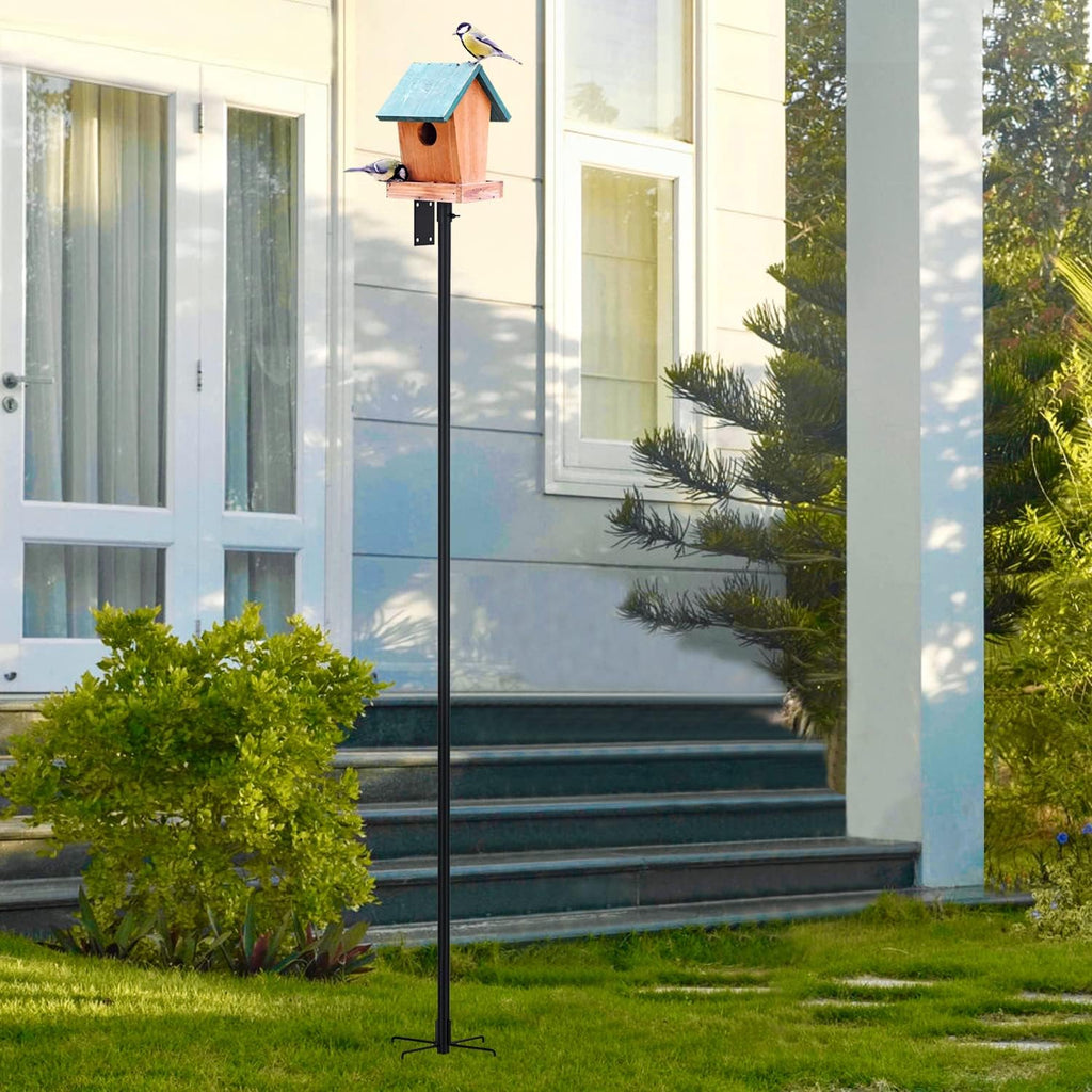 ERYTLLY Bird House Pole Mount Kit 96 Inch - Adjustable Hummingbird Bird Feeder Post Support Rod Universal Stand Set with 5 Prongs for Outdoor, Yard, Garden Decor, Black