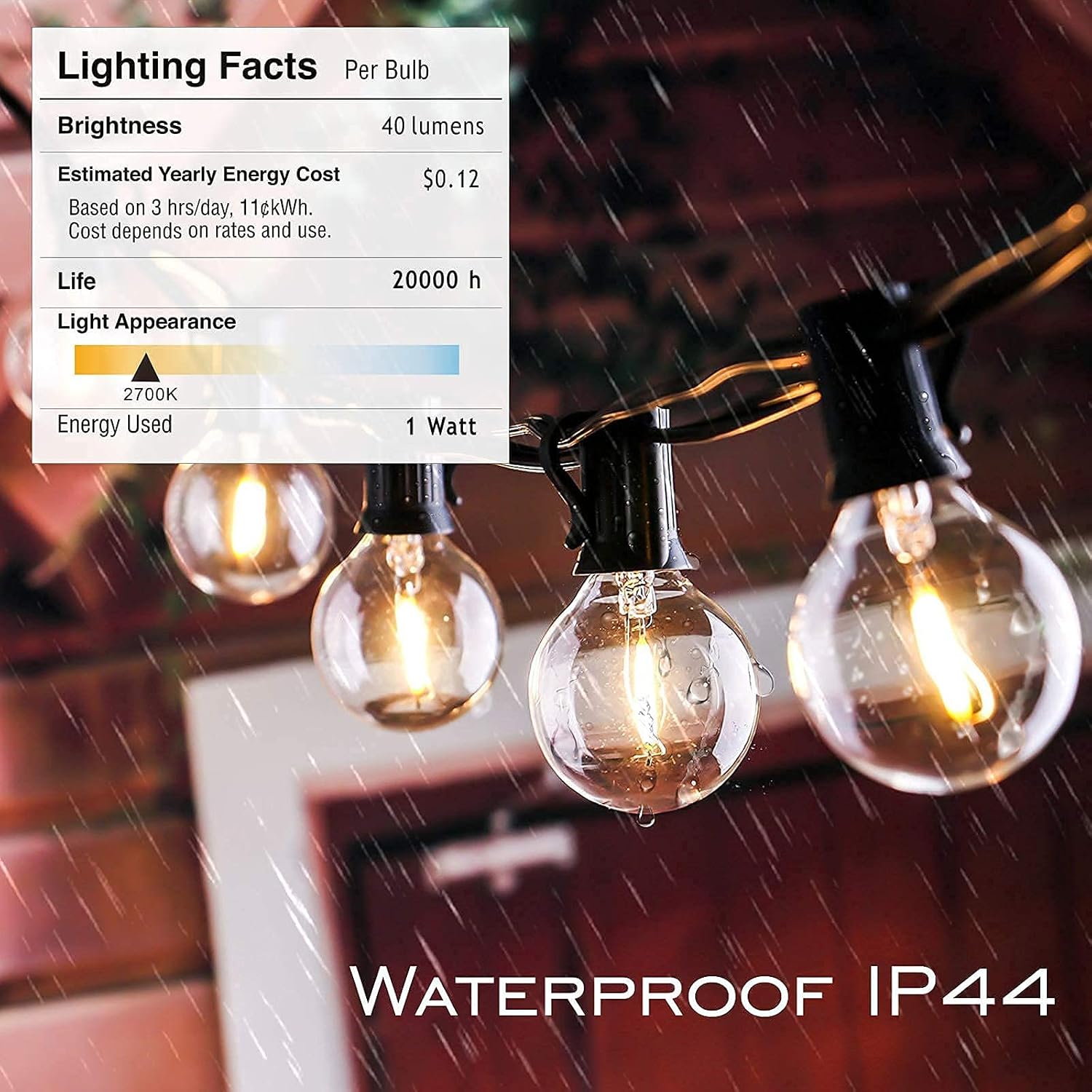 Outdoor String Lights 200FT Waterproof Globe String Lights with 104 Shatterproof G40 LED bulbs, Dimmable Connectable Patio Light String Lights for hanging Bistro Backyard Gazebo,2-Pack x 100ft