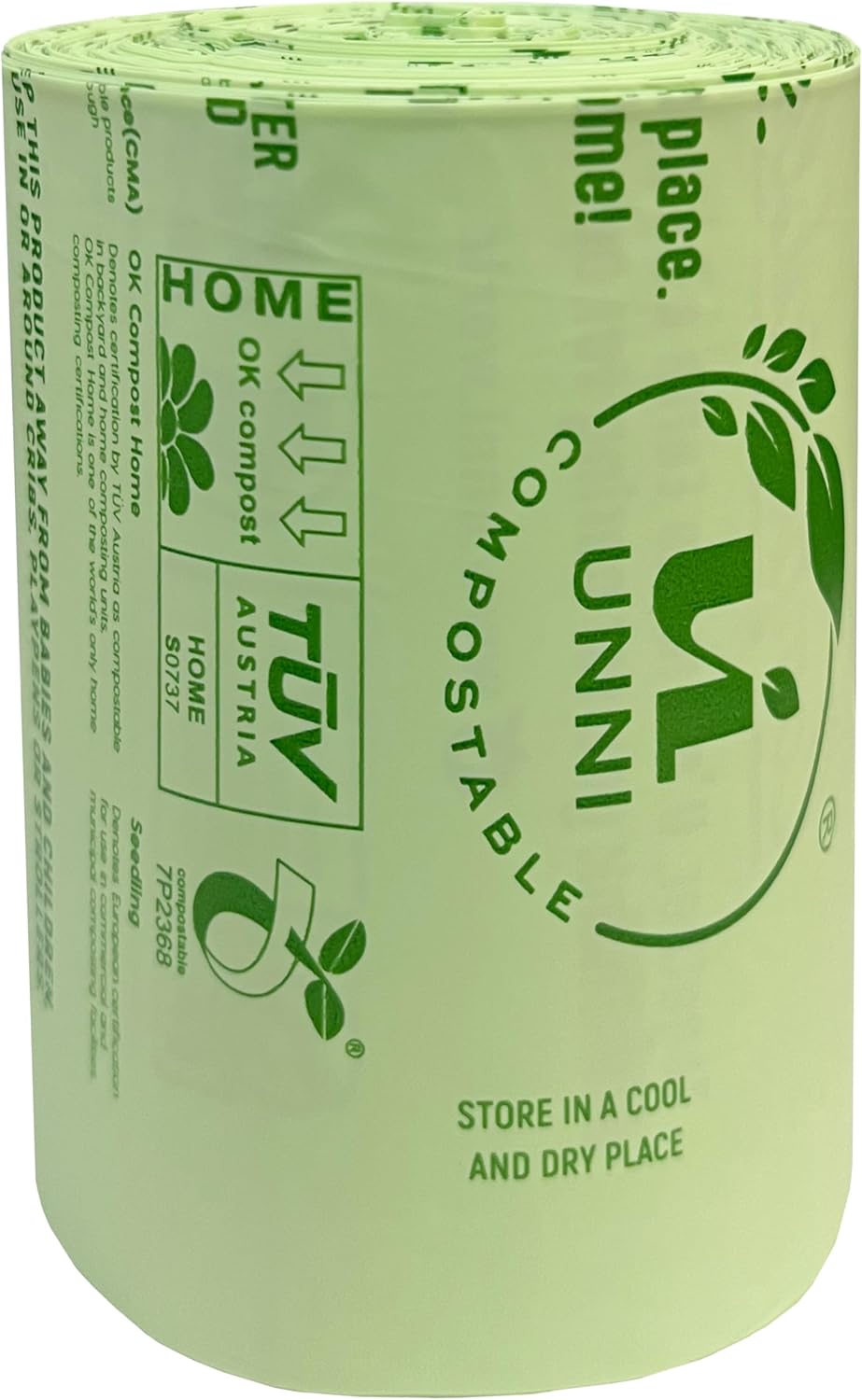 UNNI Compostable Trash Bags, 13 Gallon / 49.2 Liter, 200 Count Value Pack, Extra Thick 0.9 Mil Tall Kitchen Food Scrap Bin Liners, Certified by BPI, CMA & OK compost HOME, Meets ASTM D6400 Standard