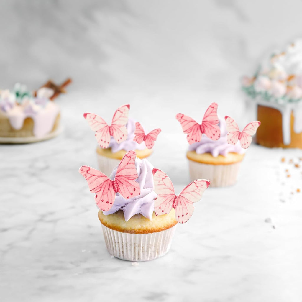 Ephlyn 40Pcs Edible Butterfly Cupcake Toppers 3D Butterfly Cake Picks Mixed Color Cake Decorations for Baby Shower Wedding Kids Birthday Party Supplies Pink
