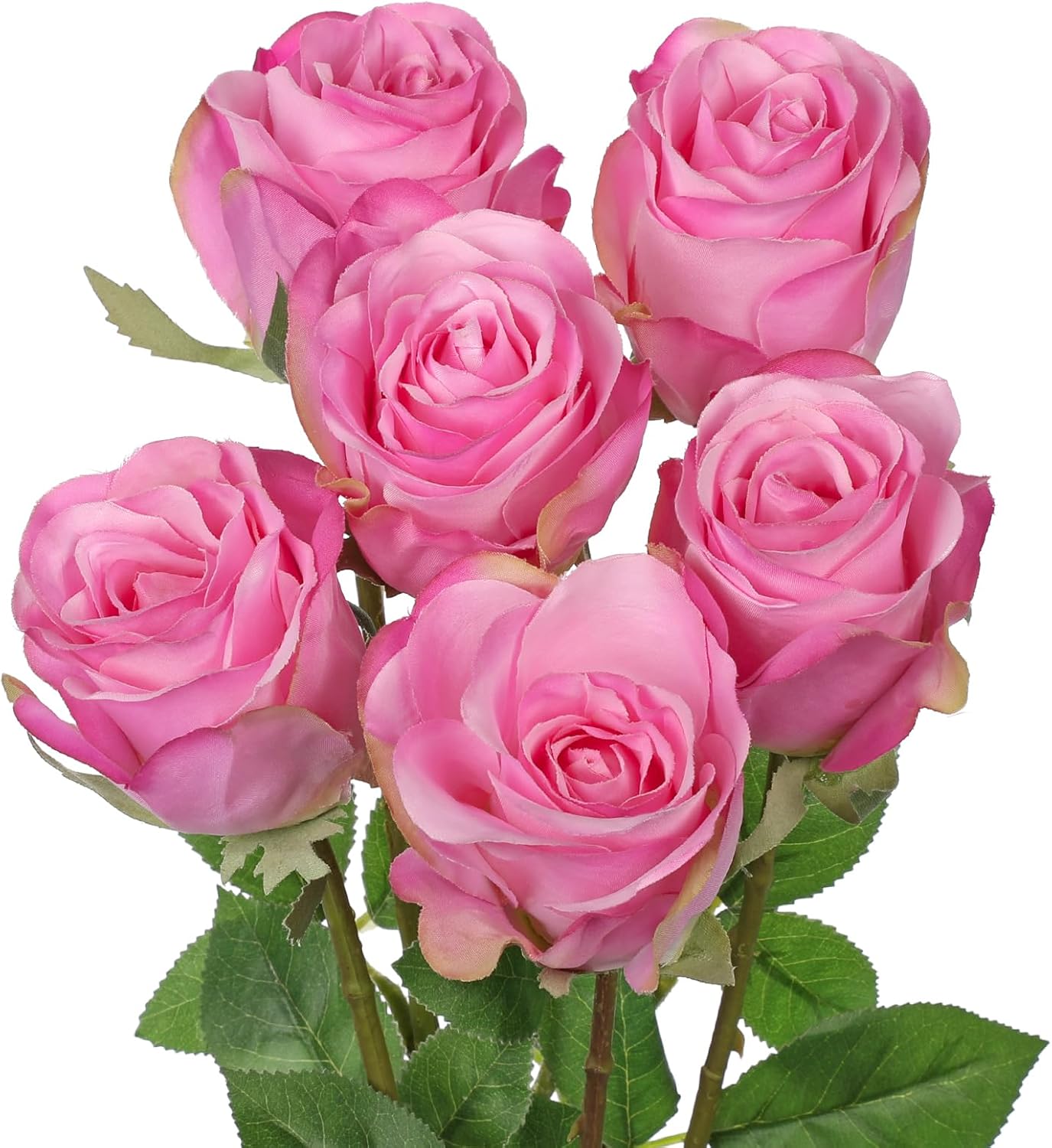Briful Pink Artificial Roses – 6PCS 18.9" Silk Rose Faux Flowers with Long Stems Realistic Fake Rose Bouquet for DIY Wedding Arrangements Table Vase Centerpieces Home Event Decor
