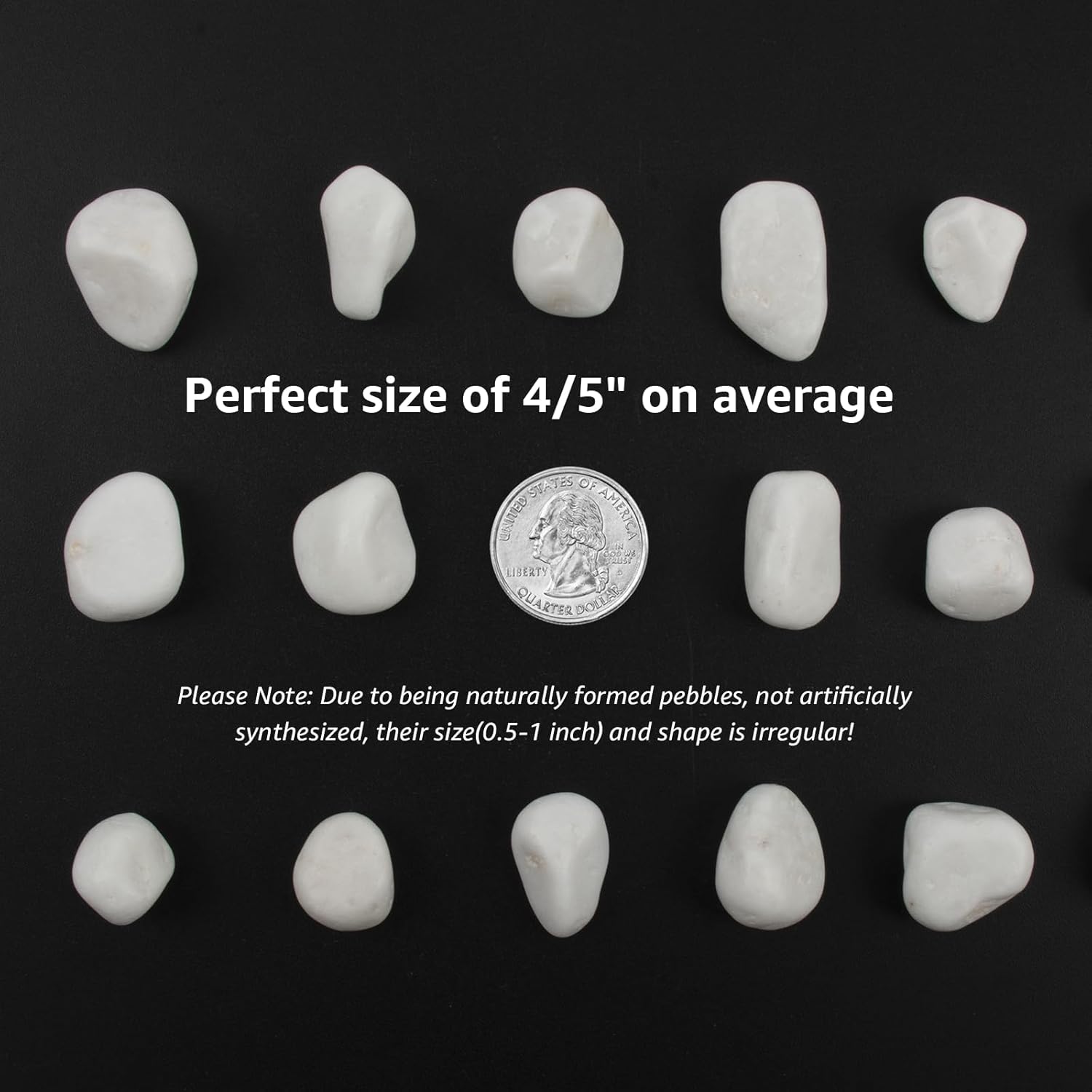 40 lbs White Polished Landscape Stones, 0.5-1 Inch Decorative Rocks for Gardens, Pathways, Pots, Vase Fillers, Aquarium Decoration, Glass Containers, and Yard Borde (Pure White, Weight: 40 LB)