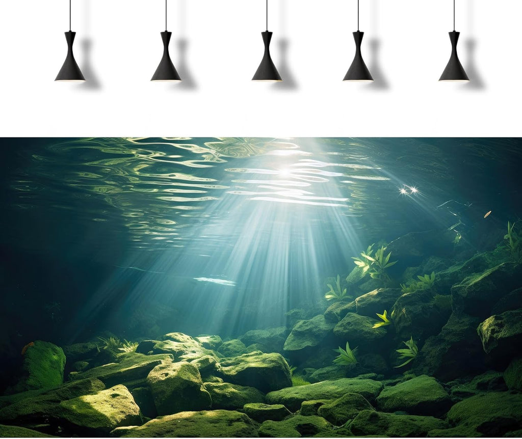 Under The Sea Aquarium Background Aquatic Plants Deep Sea Fish Tank Background Underwater Sunray Rock Terrarium Backgrounds Deep Ocean Floor Tropical Fish Tank Backgrounds 36x20in