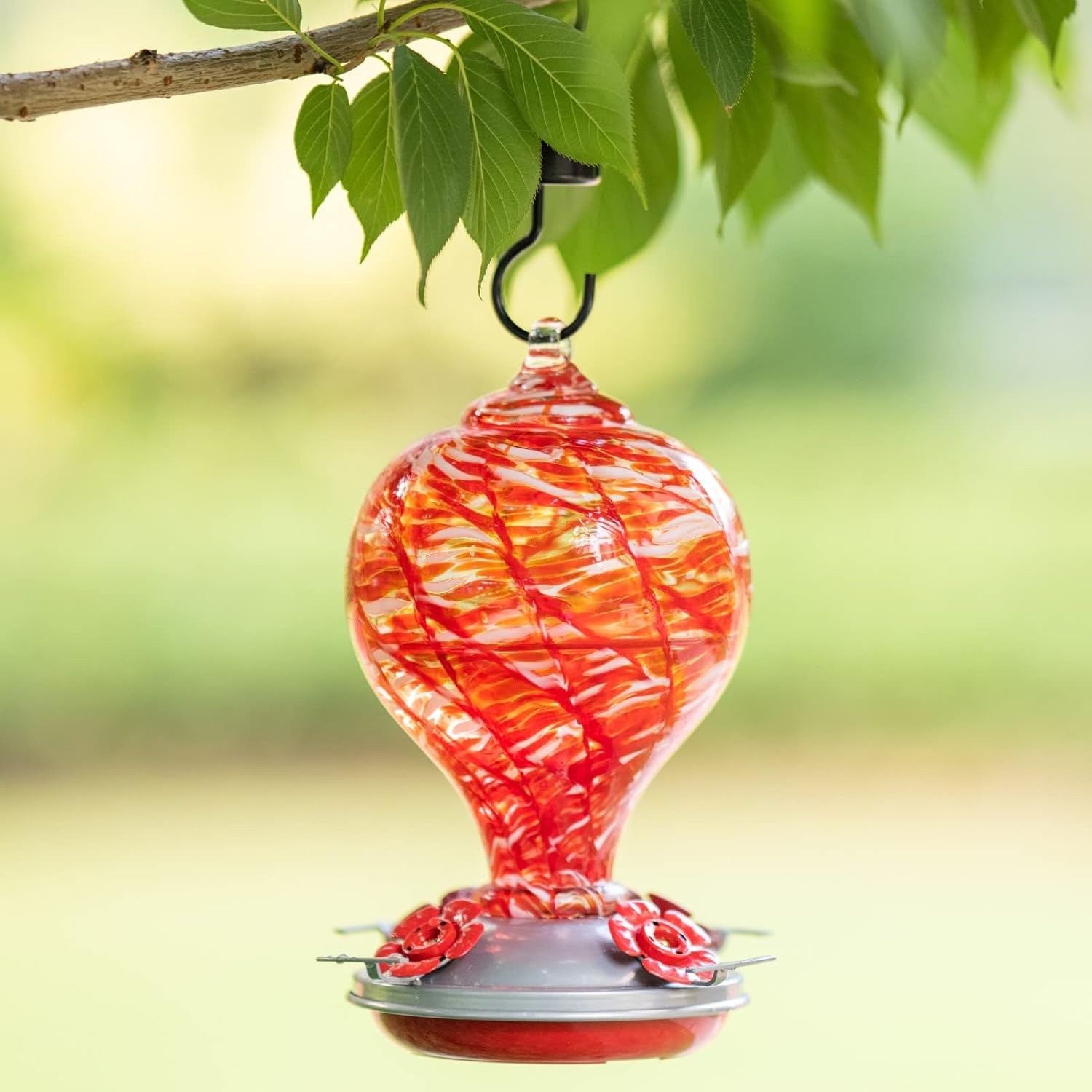 Muse Garden Hummingbird Feeders Blown Glass Hummingbird Feeder, Garden Backyard Decor, 32OZ, Lollipop