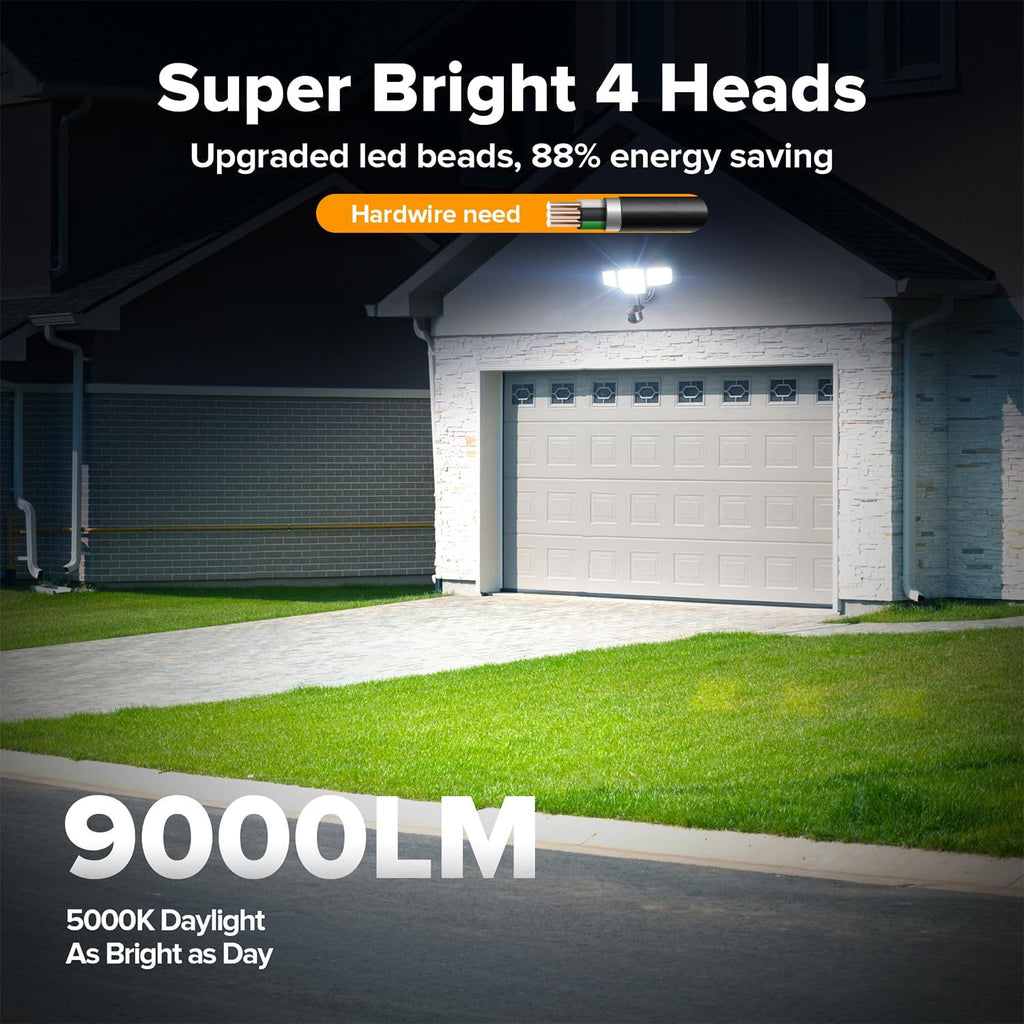 LUTEC 80W 9000LM LED Security Lights Motion Sensor Outdoor Lights, 4 Head LED Flood Light Outdoor 5000K Daylight, IP65 Waterproof, Motion Detected Light for Outside, House, Garage, Yard (Brown)