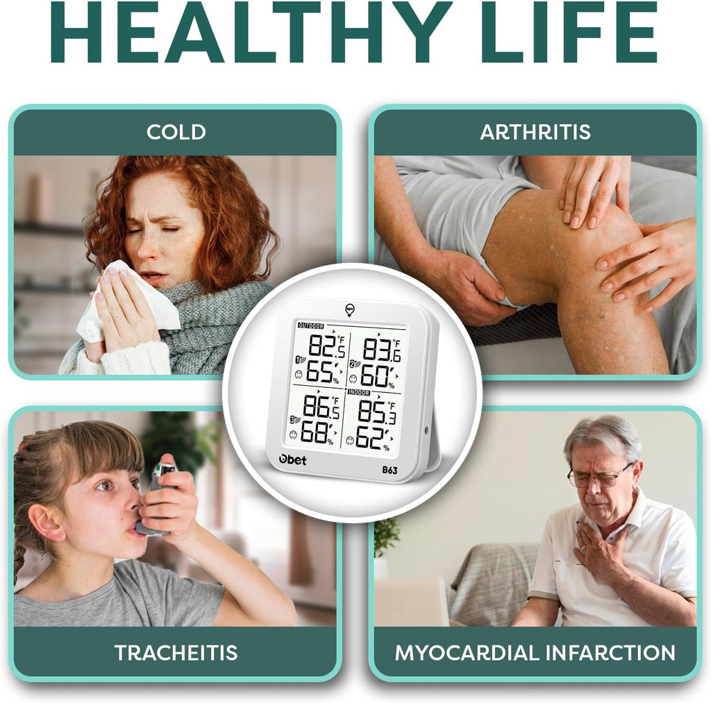 OBET Indoor Outdoor Thermometer Wireless with 3 Sensors Weather Station Temperature Humidity Monitor 500ft Range and Adjustable Backlight and Min Max Data White