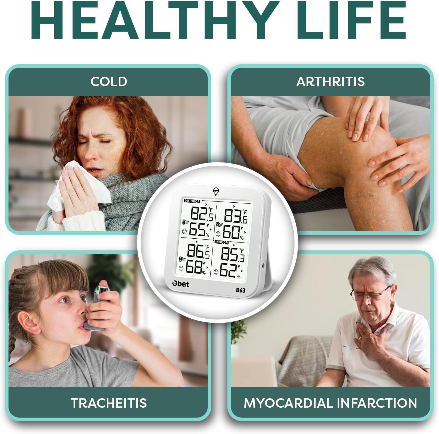 OBET Indoor Outdoor Thermometer Wireless with 3 Sensors Weather Station Temperature Humidity Monitor 500ft Range and Adjustable Backlight and Min Max Data White