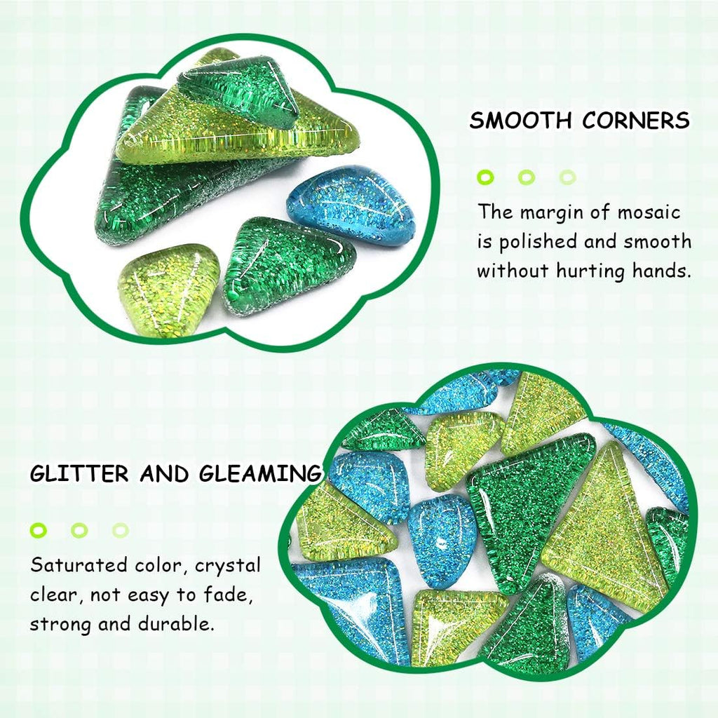 Swpeet 1 Pound Mixed Colors Shine Crystal Series Mosaic Tiles Assortment Kit, Square and Triangle Genuine Mosaic Tiles Glitter Crystal Mosaic Perfect for Home Decoration Crafts