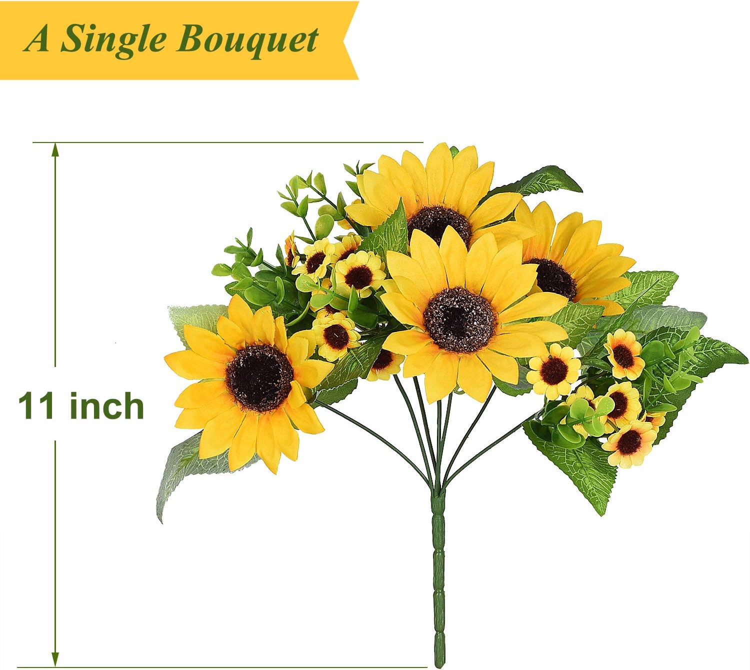 Lvydec Artificial Sunflower Bouquet, 2 Bunches Silk Sunflowers Fake Yellow Flowers for Home Decoration Wedding Decor (2 Pack)