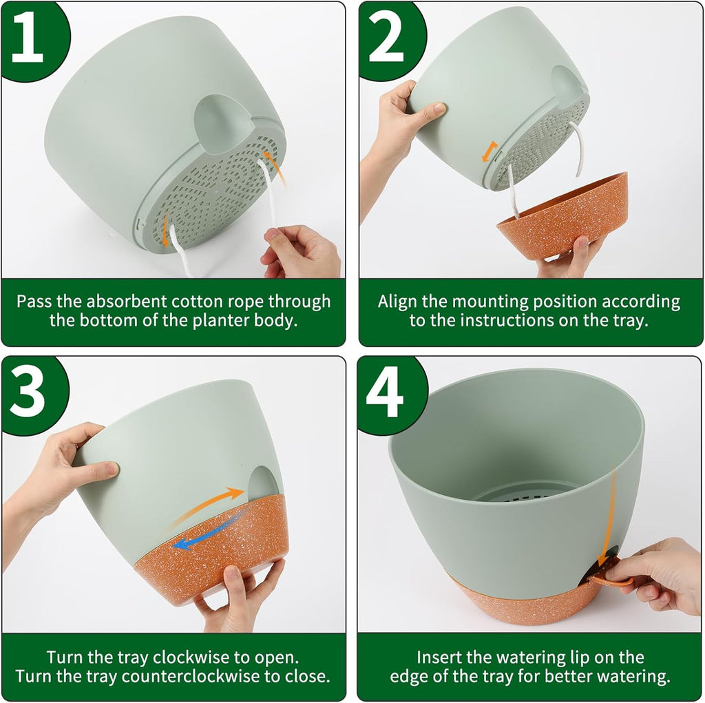 GARDIFE 10 inch Plant Pots,Self Watering Pots, 2 Pack Flower pots, Large Plastic Planters with Deep Reservior and High Drainage Holes for Indoor Outdoor Plants and Flowers, Green