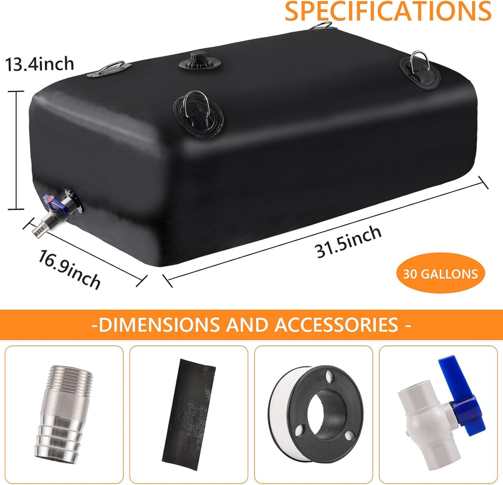 Foldable Portable Water Tank - 30 GAL Large Water Storage with 3/4" PVC Spigot and Hose Kit for Camping, Garden, Emergency Use