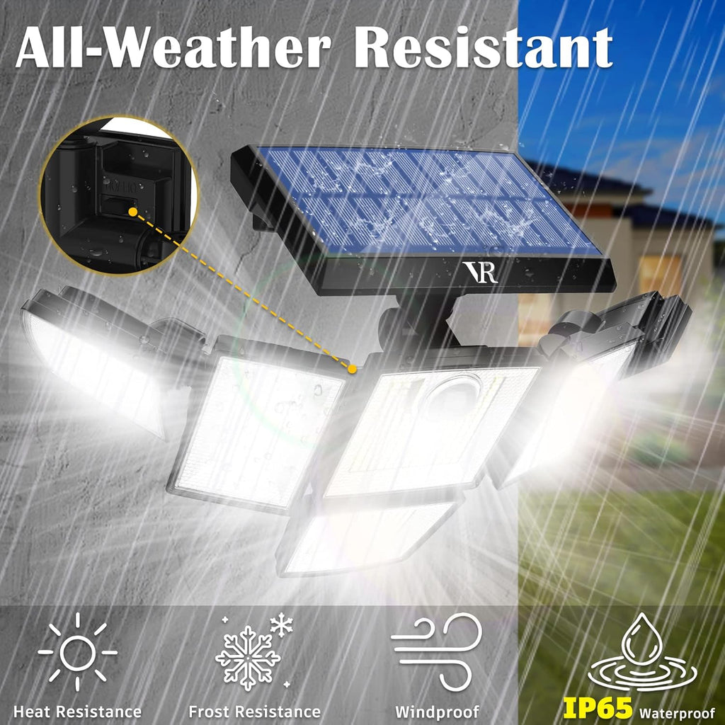 Solar Motion Sensor Flood Lights Outdoor - 496LEDs 3500LM 3 Lighting Modes 3 Levels Brightness, 6 Heads 360° Illumination, IP65 Solar Security Lights,for Porch Yard Patio Garage(3 Packs)