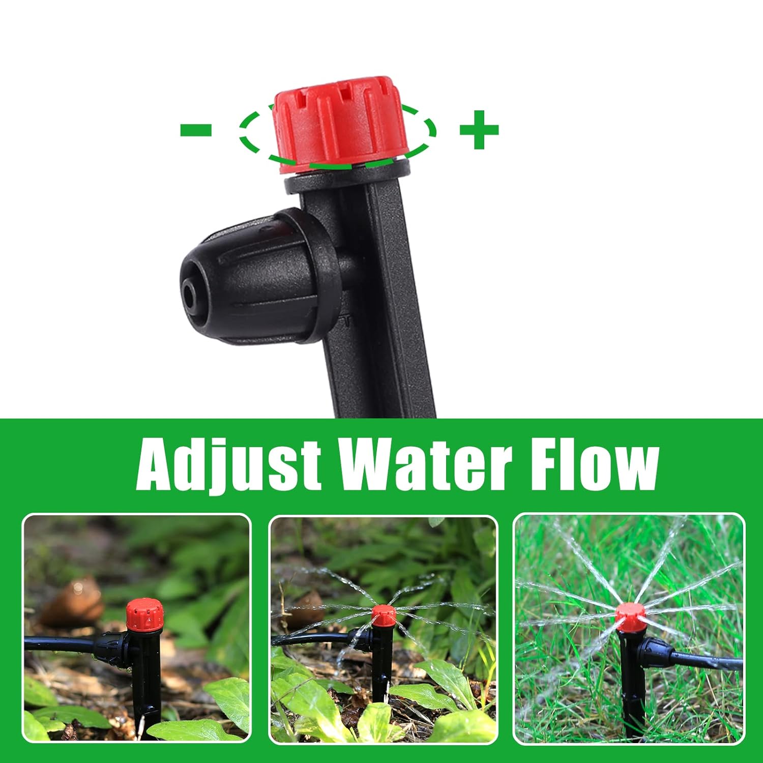 Drip Irrigation Emitters Adjustable 360 Degree Drip Emitters on 5" with Stake for 1/4" Drip Irrigation Tubing,Irrigation Drippers Ideal for (4-7mm) Garden House Watering System. (25pcs-Red Drip)