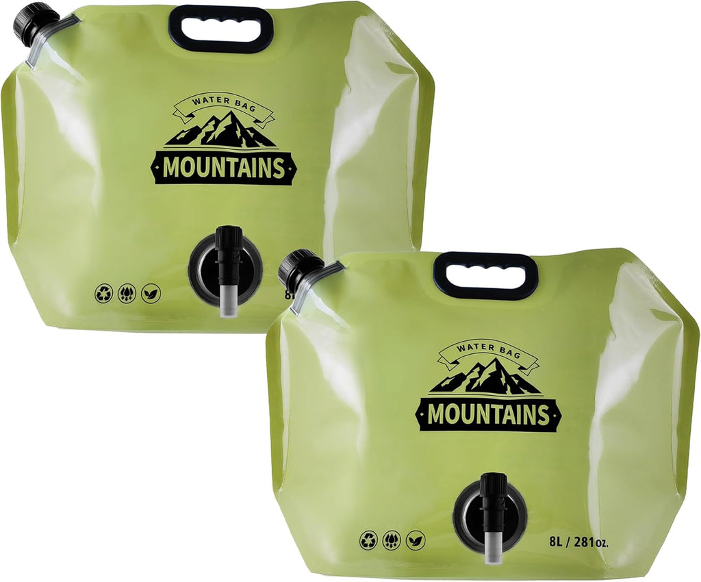 Collapsible 8L Water Storage Bag, BPA-Free Portable Folding Water Jug with Adjustable Faucet, Leakproof Emergency Water Bag for Camping, Hiking, Riding, Outdoor Sport (GREEN, 2)