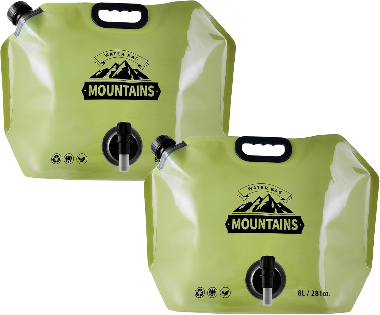 Collapsible 8L Water Storage Bag, BPA-Free Portable Folding Water Jug with Adjustable Faucet, Leakproof Emergency Water Bag for Camping, Hiking, Riding, Outdoor Sport (GREEN, 2)