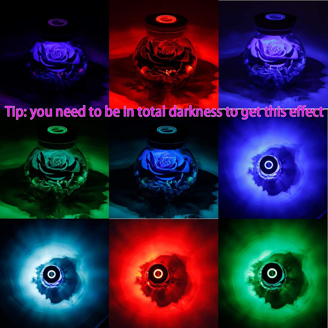 Preserved Real Roses with Colorful Mood Light Wishing Bottle, Eternal Rose，Never Withered Flowers, Table Decor,Christmas Anniversary Valentine's, Blue 4.3inch, 1pcs