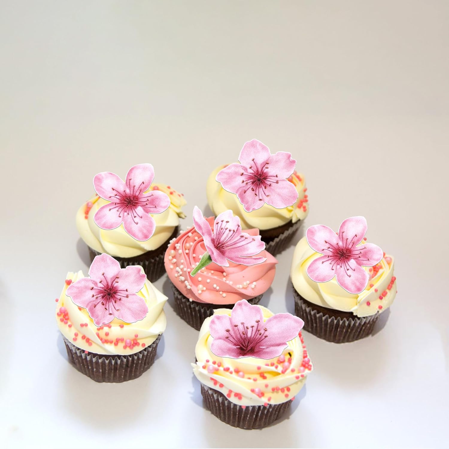 40 PCS Edible Cherry Blossoms Cupcake Toppers Edible Cherry Blossoms Flowers Cake Decorations Wafer Paper Flowers Cupcake Topper for Baby Shower Wedding Birthday Party Decorations Supplies Colorful