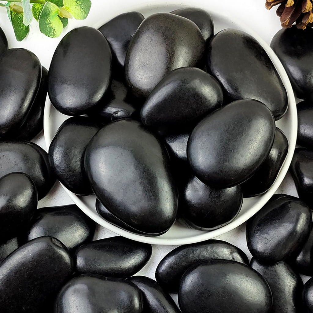 40lbs Black Rocks for Landscaping, 2-3 Inch High Polished Pebbles Natural Large River Rocks for Plants, Decorative Stones Garden Outdoor and Indoor DIY Vase Filler Fish Tank Aquariums