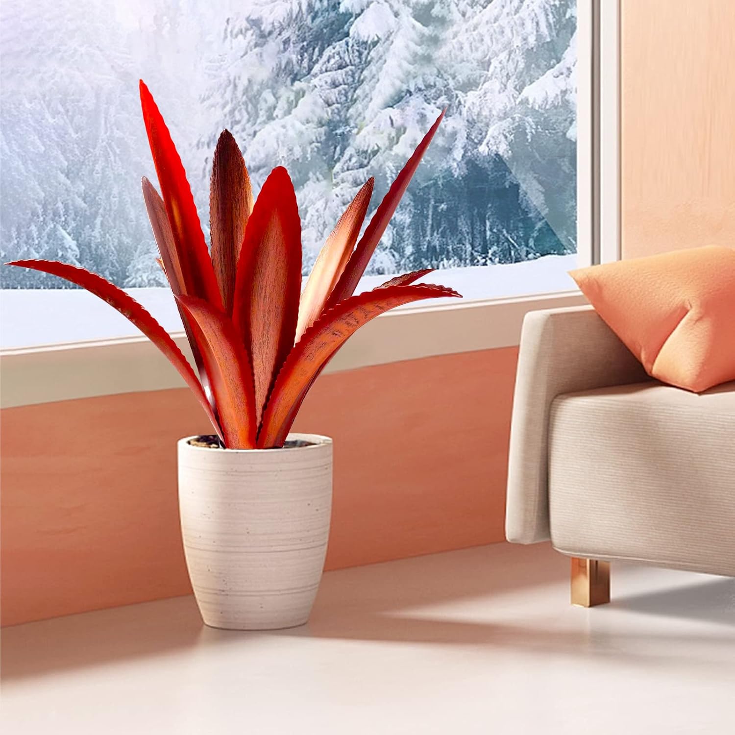 TOMBABY Enlarge Thickened Wind Resistant Metal Agave Garden Art Metal Plant Country Garden Sculpture Statue Outdoor Decoration Agave Metal Plant Courtyard Garden Lawn Ornament Gift (1, 12 Leaves red)