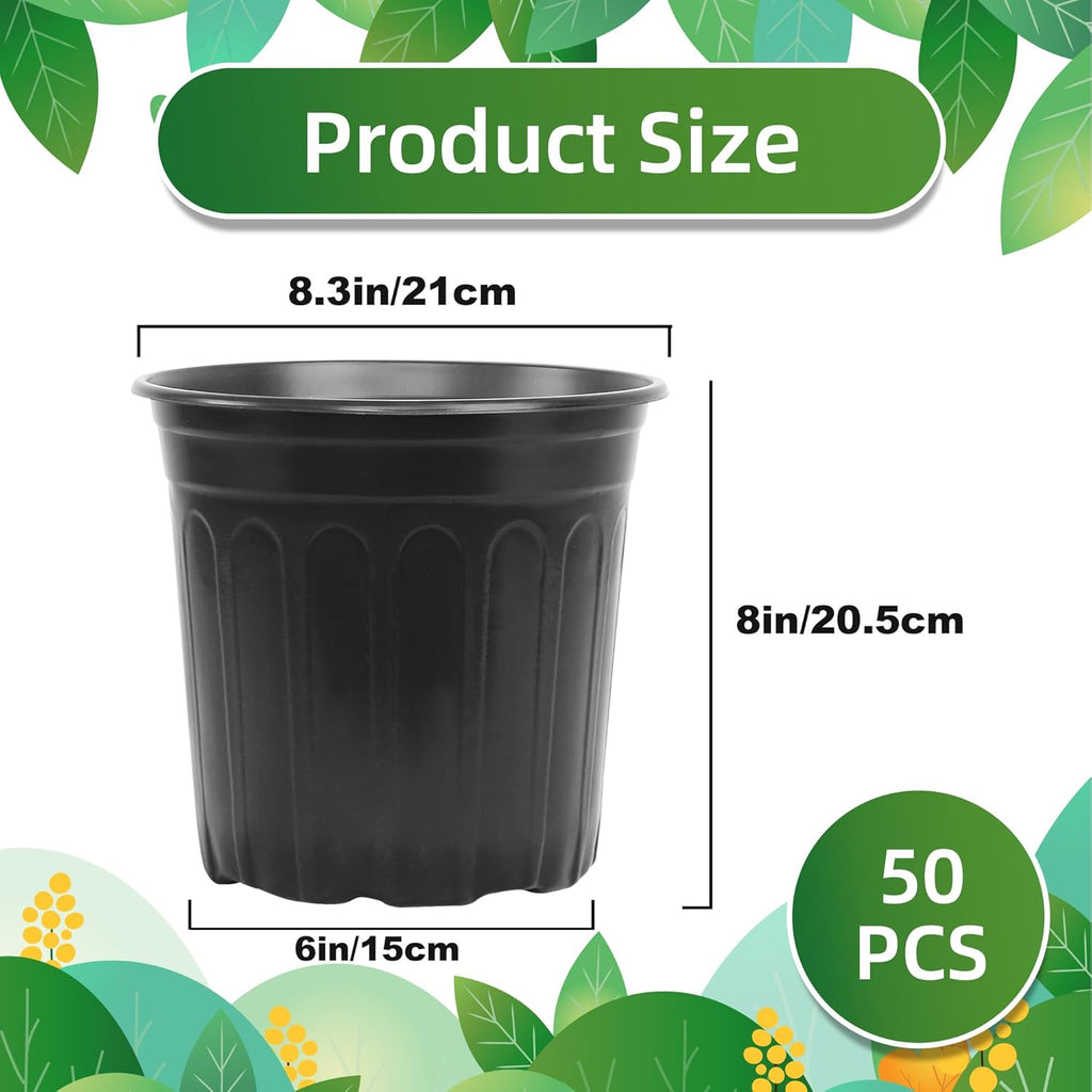 50 Pcs 2 Gallon Nursery Pots,Thickened Soft Plastic Plant Pots with Holes,Garden Flower Seedling Pot Container for Seedling,Cuttings,Transplanting (Black)