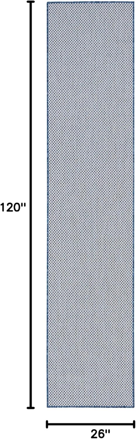 Nourison Home Courtyard 10' Runner Ivory Blue Fabric Modern Area Rug (10' Runner)