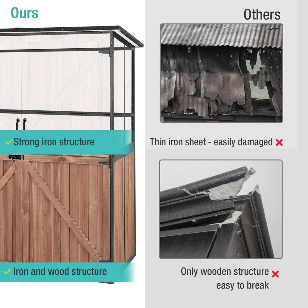 Outdoor Storage Cabinet with Adjustable Shelves, Large Metal Frame Garden Shed for Bike & Tool Storage, Lockable Waterproof Vertical Cabinet Box for Backyard, Patio, Lawn, Deck