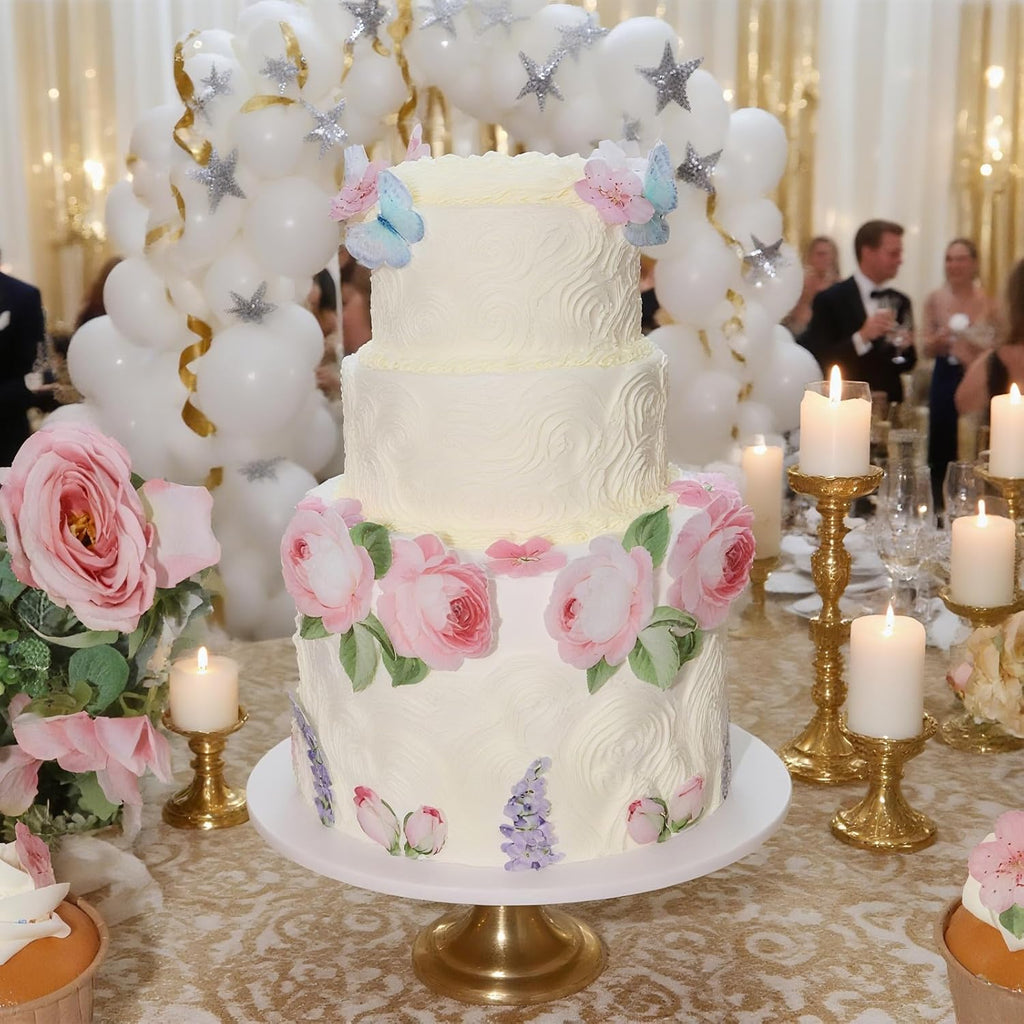 100 Pcs Edible Flowers Cupcake Toppers Cake Decorations Wafer Paper Pink Rose & Cherry Blossom & Butterfly for Wedding Cakes Birthday Parties