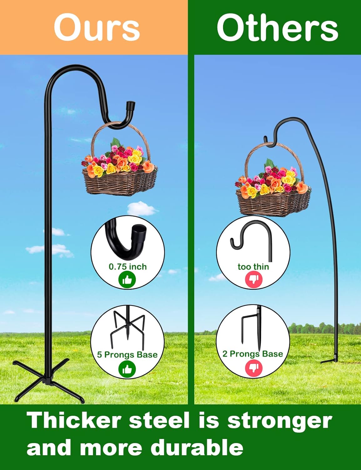 Ottsuls Shepherd-Hooks Adjustable for Bird-Feeder Lantern Plant-Hook Garden-Stake - Plant Stand Hanger for Outdoor Flower Basket, Bird Feeder Hanger Weddings Decor