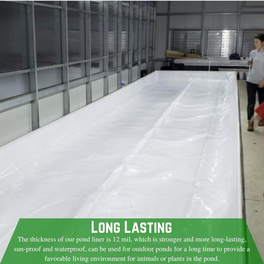 Farm Plastic Supply - 12 Mil String Reinforced Black/White Pond Liner - 12 Mil Fish Pond HDPE Liner, Pond Liners for Outdoor Ponds, Koi Ponds, Garden Fountain, Containment Liner (12' x 40')
