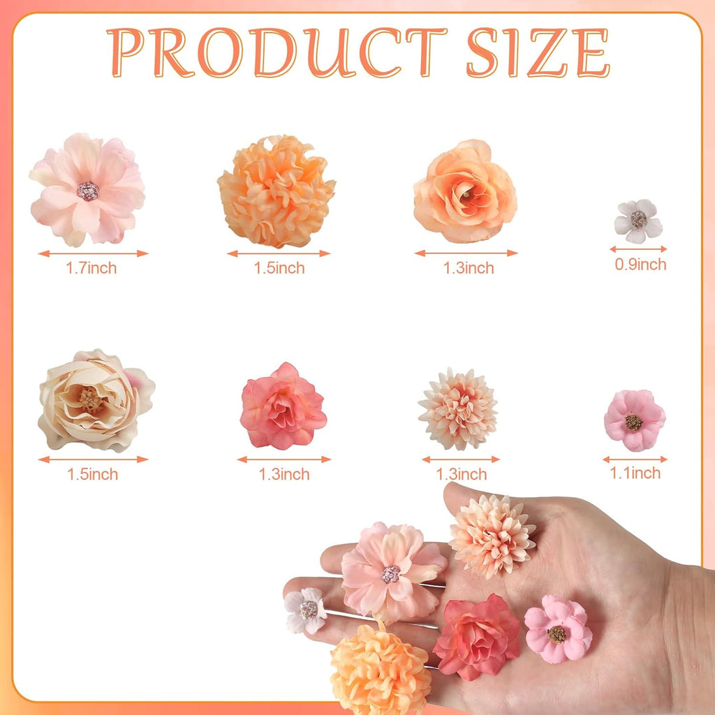Faux Flower Heads Mini Orange Artificial Flower Heads Fake Peony Daisy Rose Flowers Multicolor Small Silk Daisy Flower Heads for Craft Garland Wedding Party DIY Home Decoration,2-4 cm