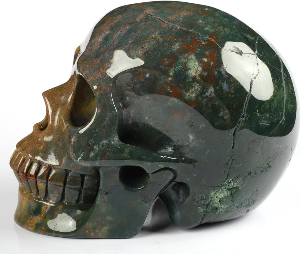 Skullis 5.0” Indian Agate Crystal Skull, Hand Carved Gemstone Fine Art Sculpture, Reiki Healing Stone Statue.361 Z8