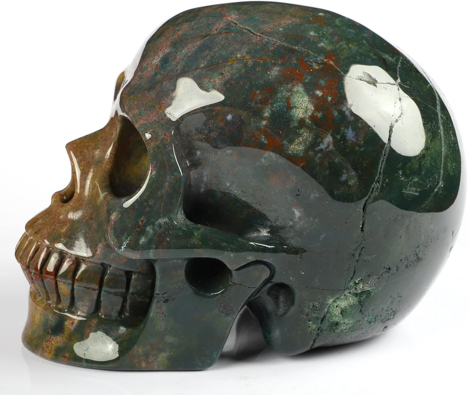 Skullis 5.0” Indian Agate Crystal Skull, Hand Carved Gemstone Fine Art Sculpture, Reiki Healing Stone Statue.361 Z8