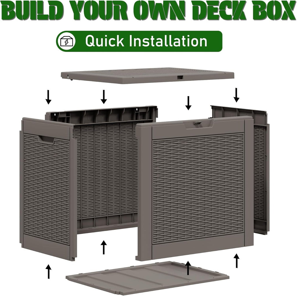 KAMABOKO 31 Gallon Outdoor Storage Box 2 Pack All-Weather Deck Box for Patio Furniture, Package Deliveries, Garden Tools, Pool Supplies & Cushions, Grey