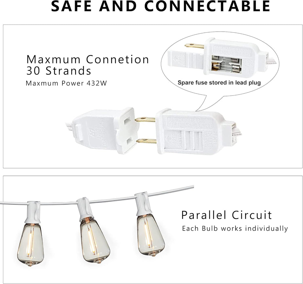Outdoor String Lights 50FT Waterproof,LED Patio Lights Dimmable with 27 Bright Shatterproof Retro Bulbs,Vintage Edison String Hanging Lights for Outside Bistro,Backyard,Balcony,White Cable